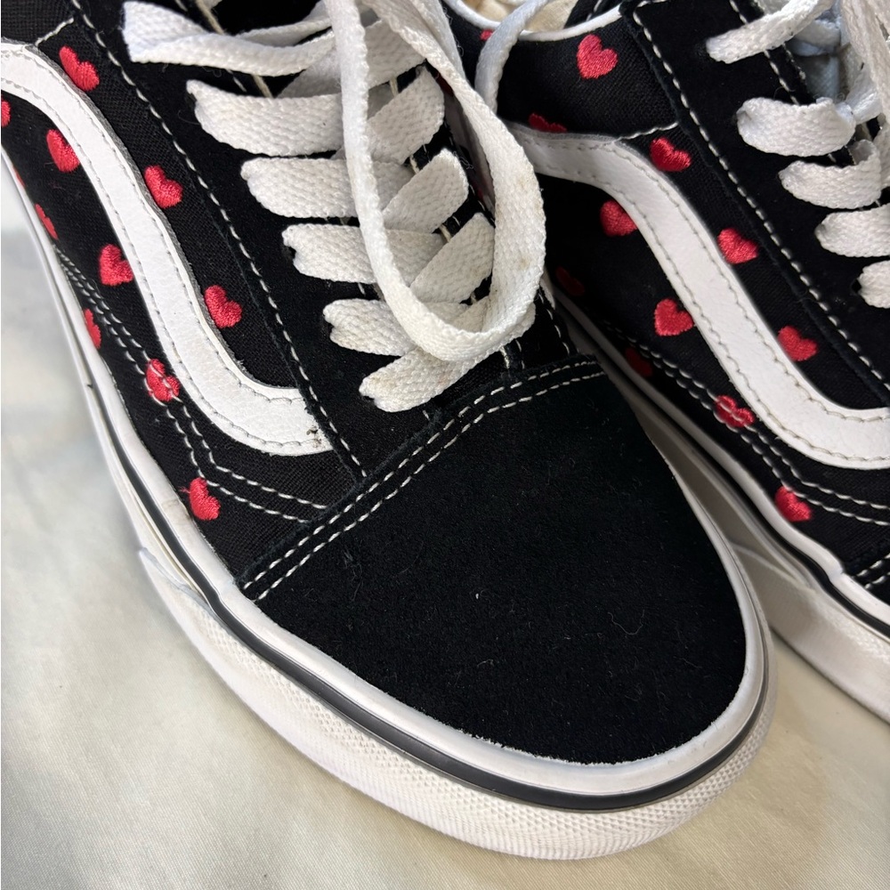 Vans Black and Red Heart Sneakers